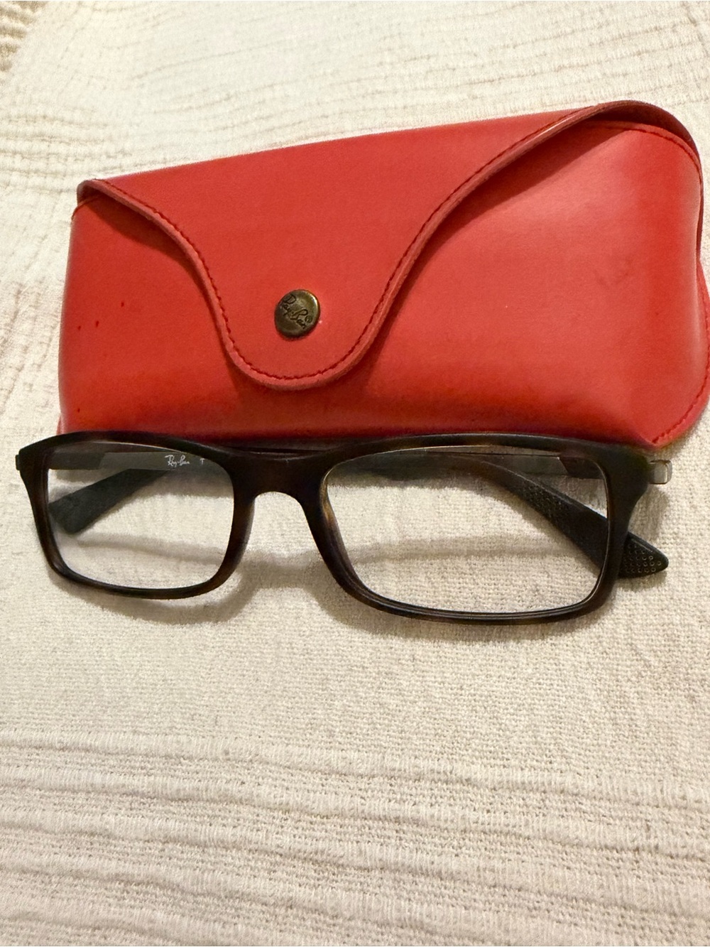 Ray-Ban RB7017 Eyeglasses w/ Red Case with Brown/Black Rectangular Frames